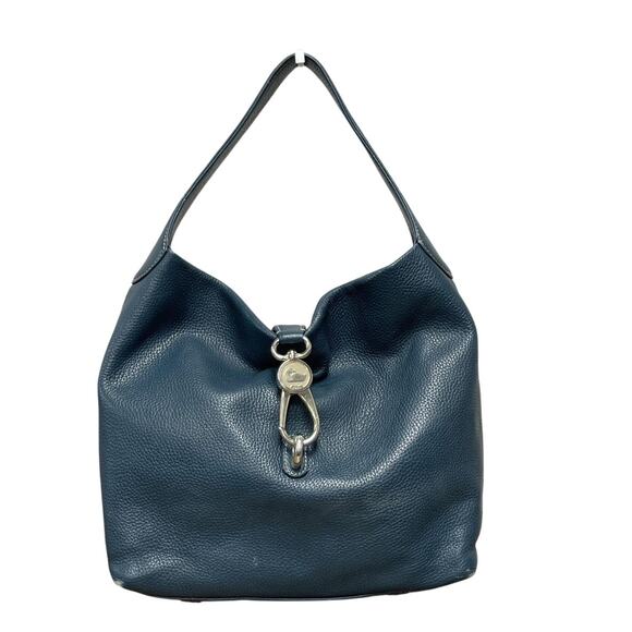 Dooney & Bourke Logo Lock Dark Teal Pebbled Leather Hobo Shoulder Bag - Picture 1 of 6